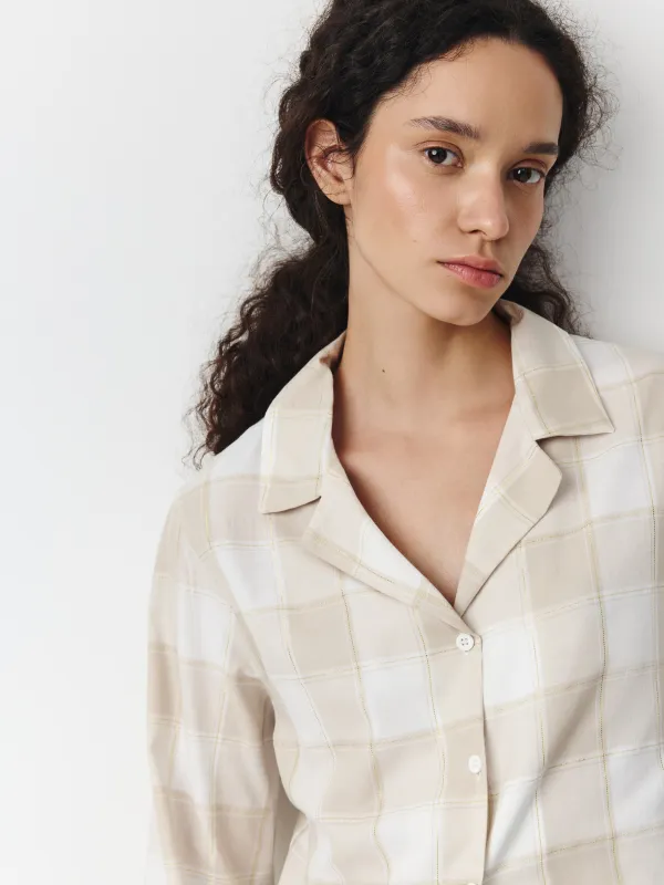 Әйелдерге арналған костюм, үйге арналған, өлшемі S, шалбармен, мақта, сарғылт-қоңыр және сүт түстес, Тор, Stacey, image-2