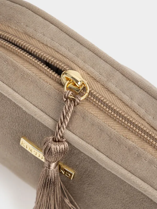 Косметикалық сөмке, 18х12 см, шашағы бар, барқыт, қоңыр, Velvety, image-3