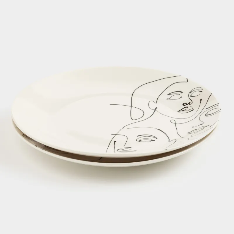 Тіскебасар тәрелкесі, 23 см, 2 дана, фарфор N, сүт түстес, Абстрактті беттер, Face, image-1