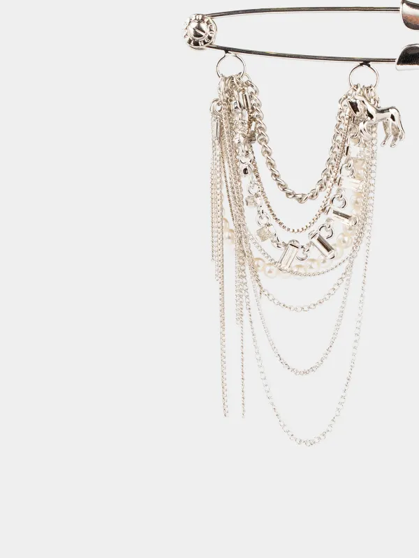 Брошь, 7 см, металл / пластик / ринстондар, күміс, бисермен ат, Jewelry horse, image-2