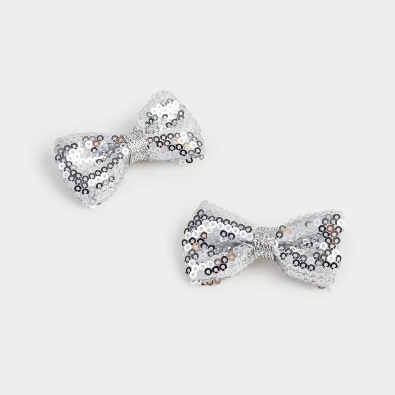 Шаш қыстырғыш, 6 см, 2 дана, балалар, полиэстер/металл, ақ, Бантиктер, Hairstyle, image-1