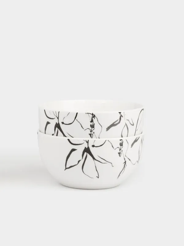 Пиала, 14x8 см, 620 мл, 2 шт, фарфор P, белая, Силуэтные цветы, Silhouette flowers, image-0