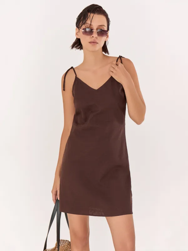 Әйелдер көйлегі, мини, өлшемі S, белдіктері бар, вискоза/зығыр, лимон, Nicolia, image-1