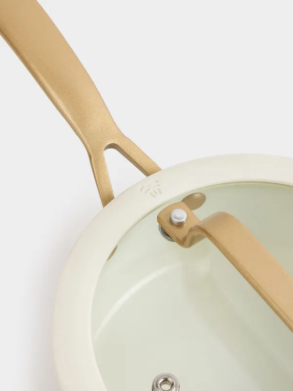 Шөміш, 16 см, 1,3 л, қақпағы бар, қапталған, алюминий, сүт түстес, Piatto gold, image-6