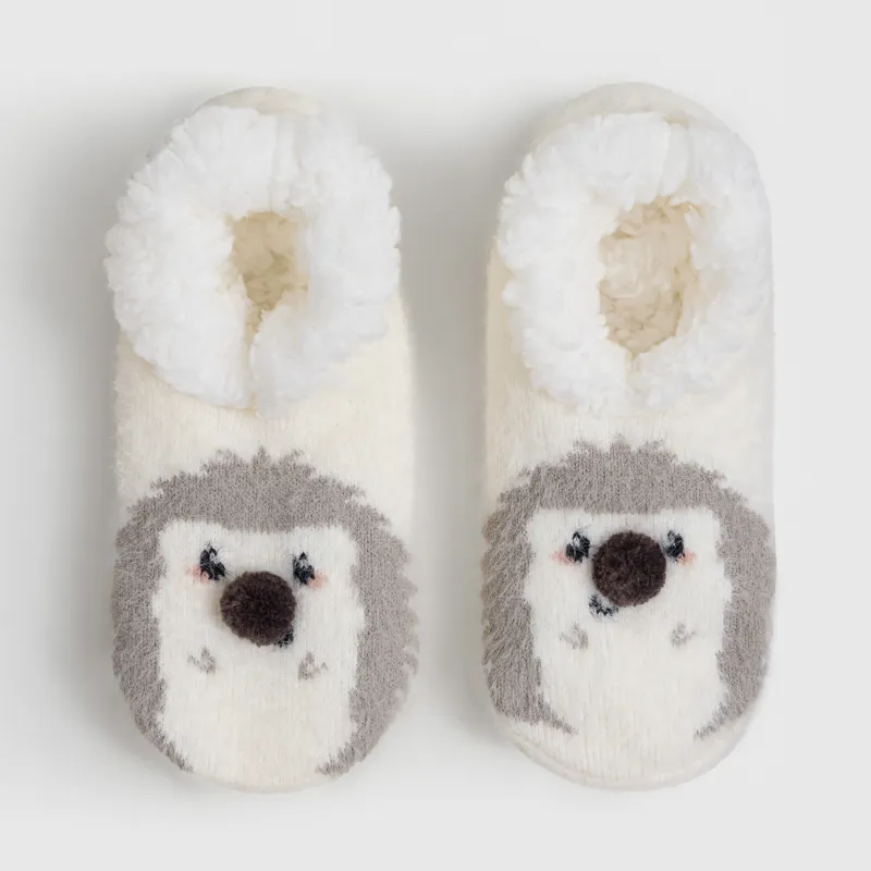 Әйелдер шұлықтары, үйге арналған, өлшемі 36-38, помпоны бар, акрил/шерпа, сүт түстес, Кірпі, Funny warm