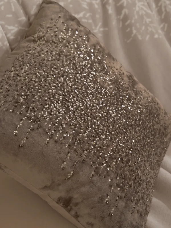 Сәндік жастық, 45х45 см, барқыт/моншақ, күміс, Sparkly, image-3