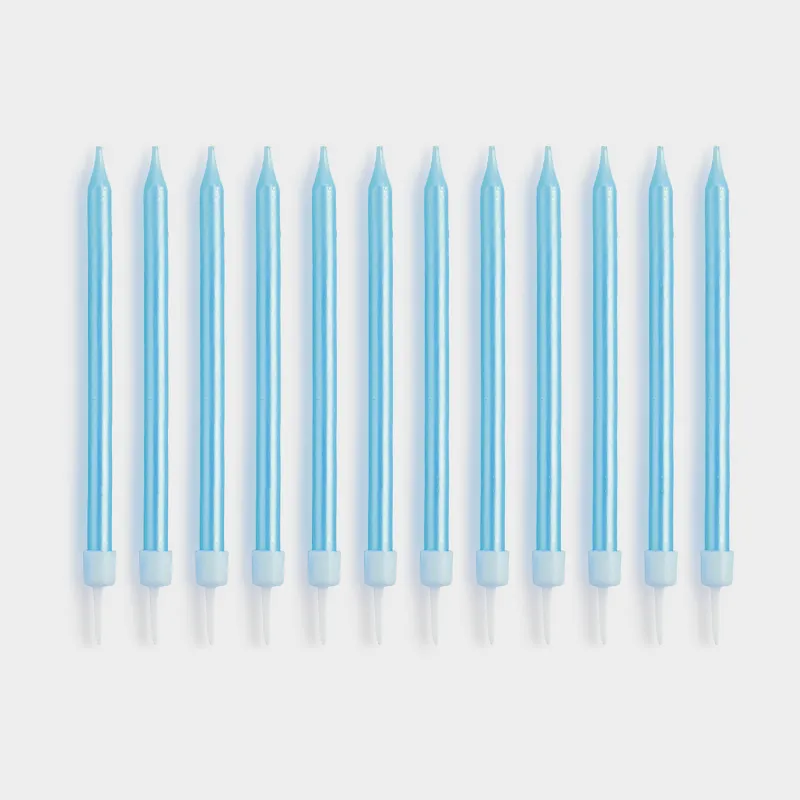 Тортқа арналған шам, 10 см, 12 дана, жіңішке, көк, туған күн кеші