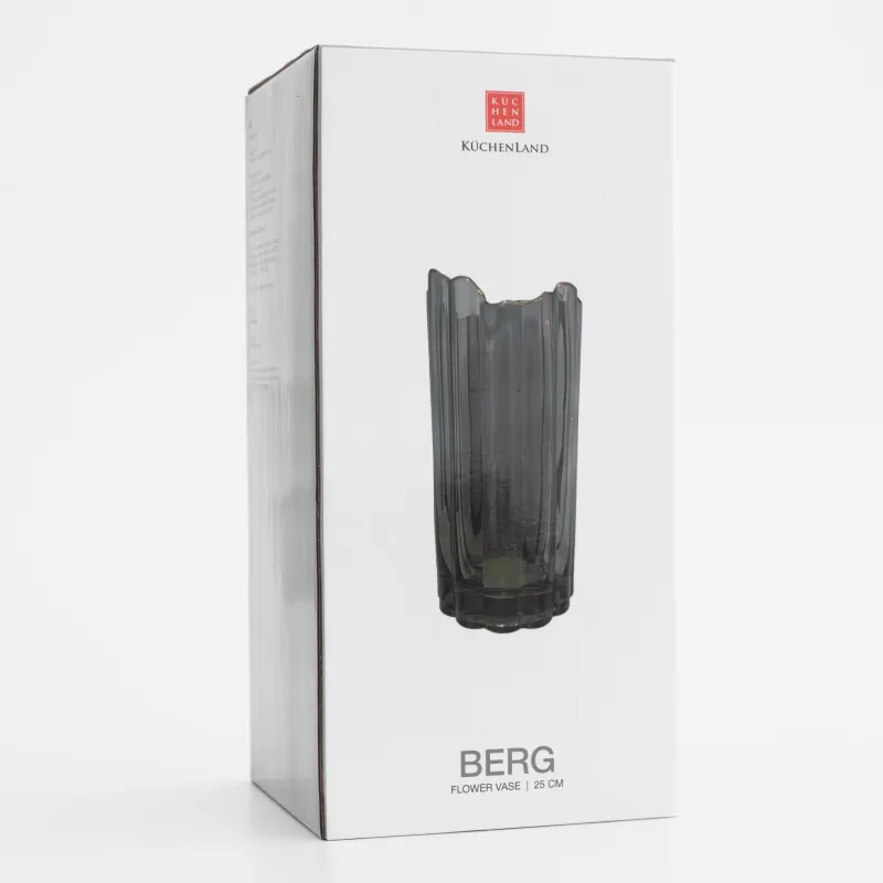 Гүл вазасы, 25 см, шыны, сұр, алтын жиегі бар, Berg, image-4