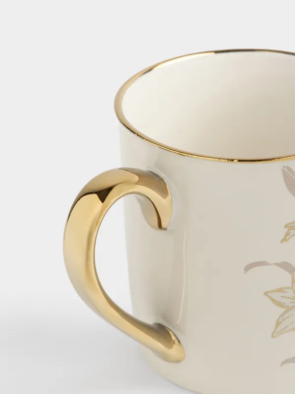 Кружка, 300 мл, фарфор N, бело-золотистая, с золотистым кантом, Лилии, Flower gold, image-2