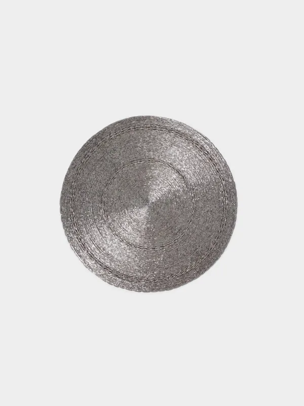 Салфетка под приборы, 36 см, бисер, круглая, темно-серая, Circle beads, image-0
