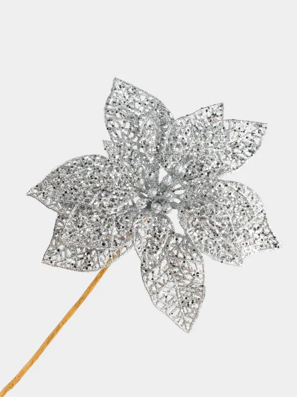 Сәндік әшекей, 19 см, пластик, күміс, Пуансеттия, Flower decor, image-3