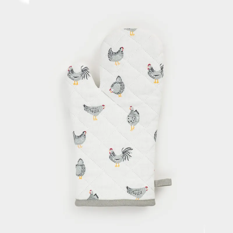 Прихватка-варежка, 17x33 см, хлопок, белая, Курочки, Poultry