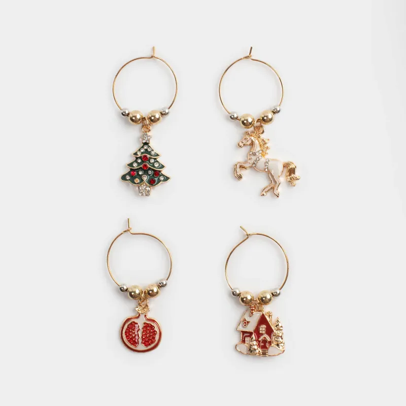 Подвеска для бокала, 4 шт, металл/бусины, золотистая, Новогодние атрибуты, Christmas time