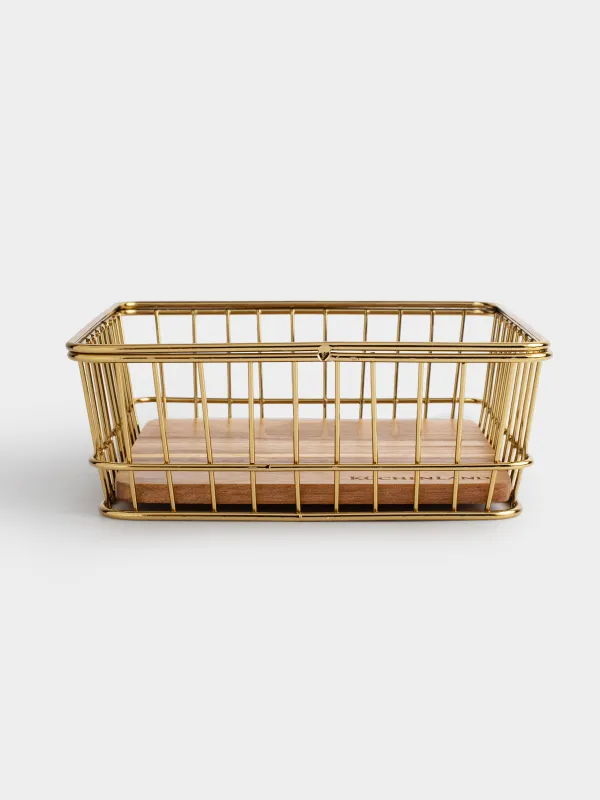 Сақтау себеті, 19х19 см, металл/ағаш, шаршы, алтын, Twist gold, image-0