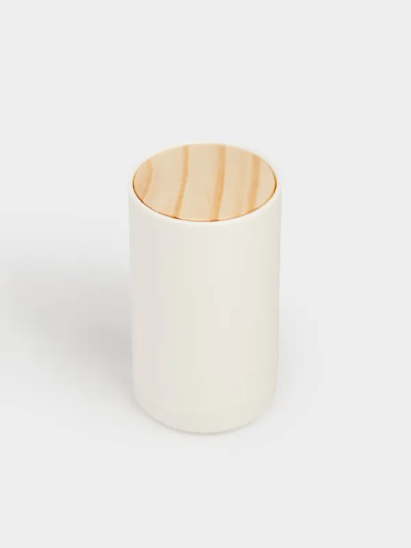 Құлақ таяқшаларына арналған контейнер, 12 см, пластик/ағаш, ақ, White style, image-1