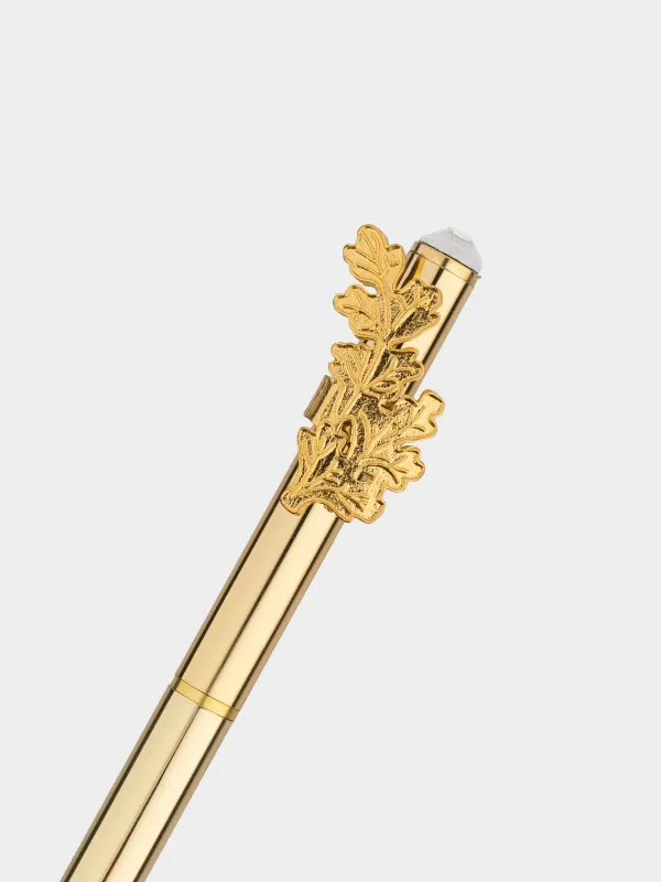 Ручка шариковая, 15 см, с фигуркой, сталь, золотистая, Листья, Draw figure, image-2
