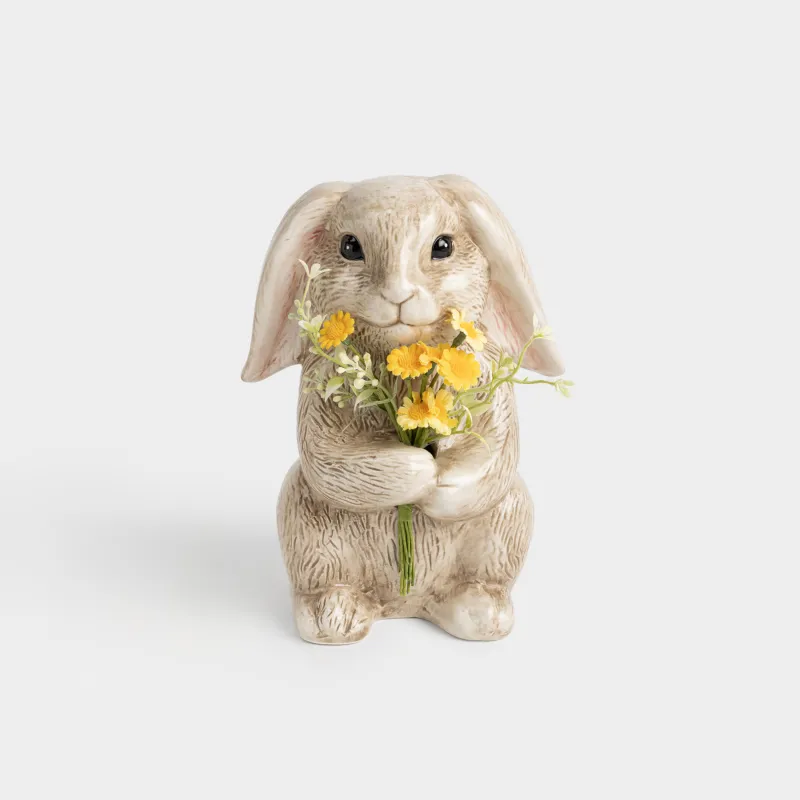 Мүсінше, 22 см, керамика, сарғылт-қоңыр, Гүлдері бар қоян, Rabbit in narcis