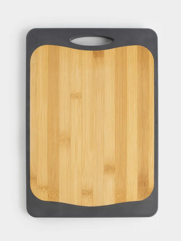 Доска разделочная, 33х23 см, двусторонняя, бамбук/пластик, черная, Marble bamboo, image-1