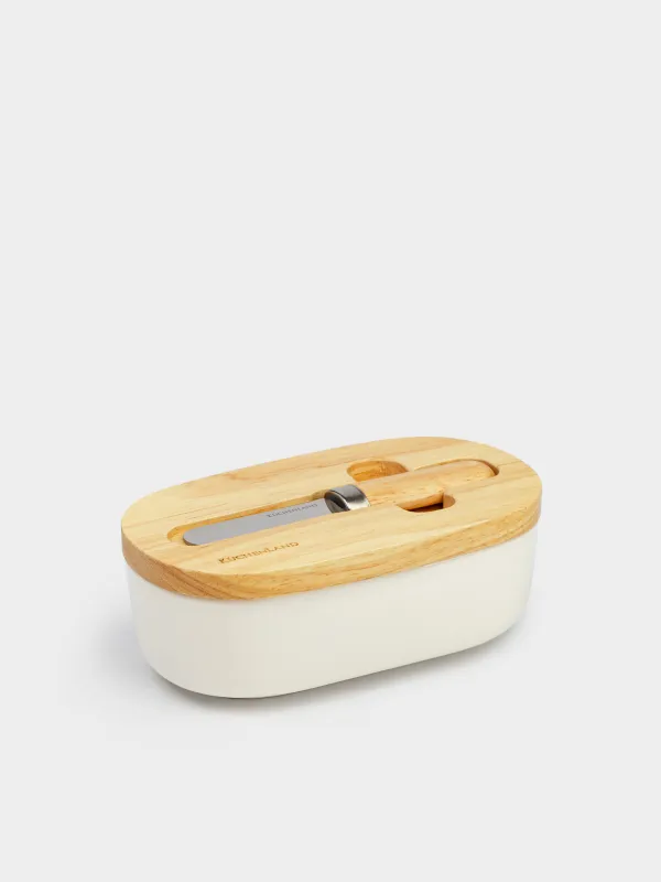 Сары май, 15 см, пышақпен, фарфор N / ағаш, сопақ, жеңіл ас үй, image-4