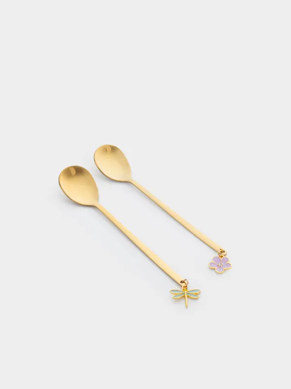 Десерт қасығы, 14 см, 2 дана, болат, алтын, Инелік/Гүл, Bloome, image-1