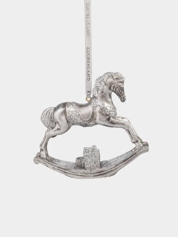 Шырша ойыншығы, 9 см, полирезин, алтын-ақ, Тербелетін ат, Figure christmas, image-0