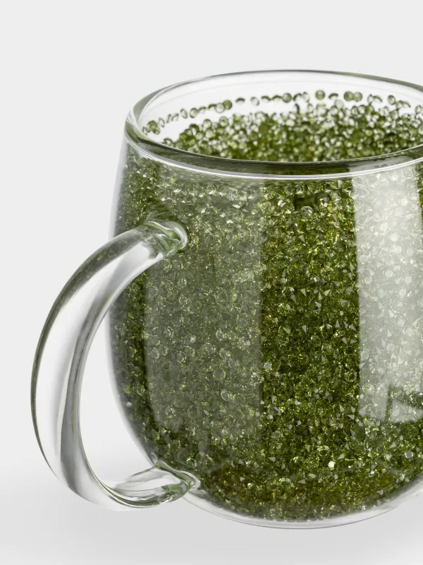 Кружка, 330 мл, стекло Б, с зелеными кристаллами внутри, Air decor, image-2