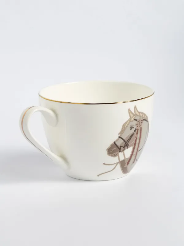 Кружка, 650 мл, фарфор F, белая, с золотистым кантом, Лошадь, Horse, image-1