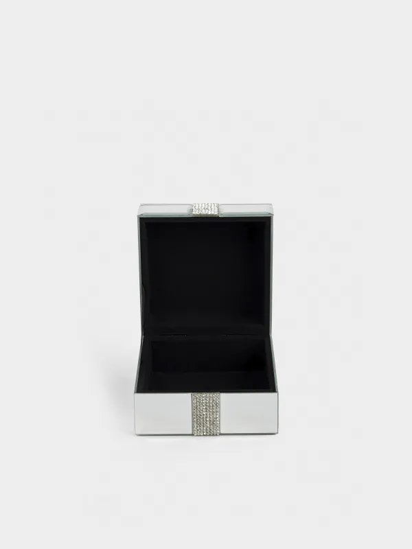 Шкатулка для украшений, 12х12 см, стекло, зеркальная, Серебристые кристаллы, Glossy crystal, image-4