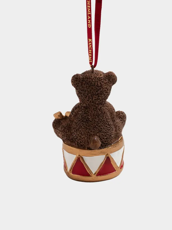 Игрушка елочная, 9 см, полирезин, коричневая, Медведь с барабаном, Figure christmas, image-2