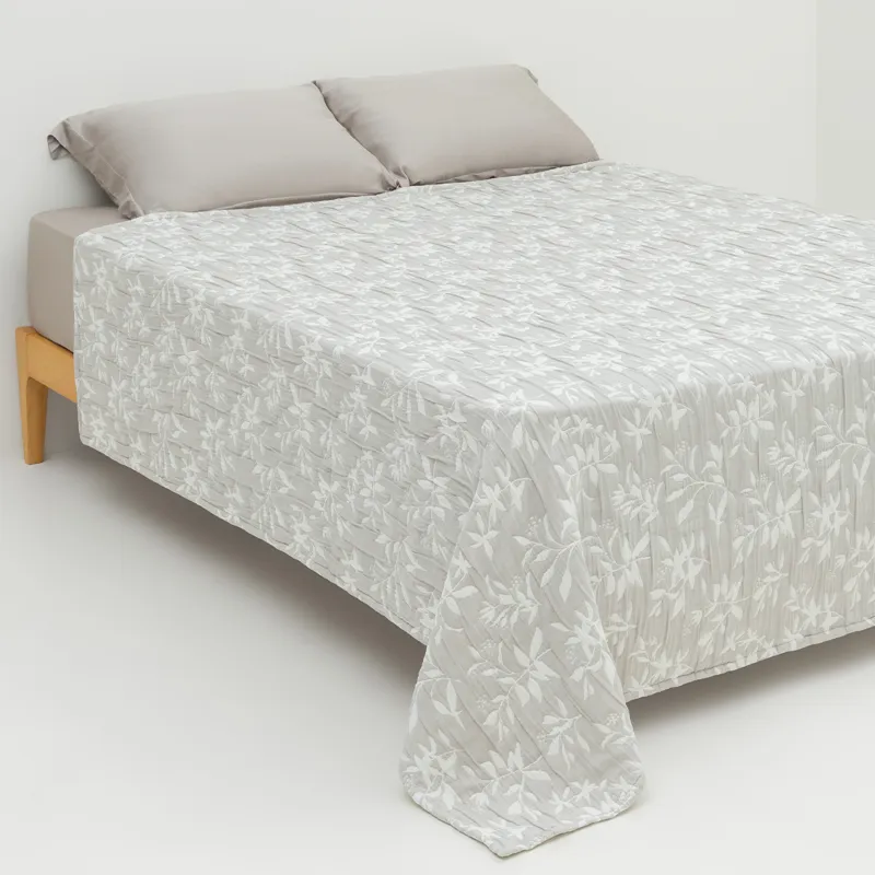 Төсек жапқыш, 220х240 см, сырылған, жаккард, сұр, Жапырақтар, Stitch jacquard