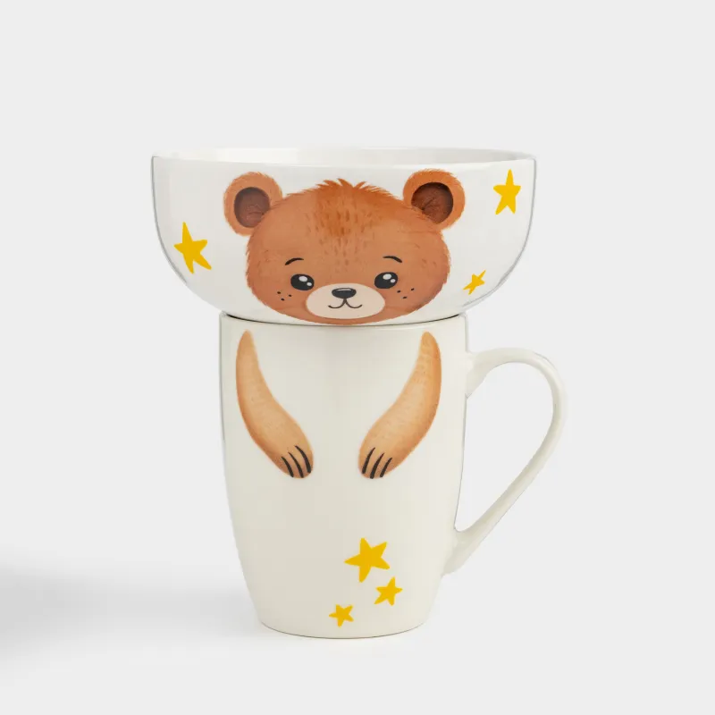Набор посуды, детский, 1 перс, 2 пр, фарфор N, белый, Медвежонок и звезды, Little friend