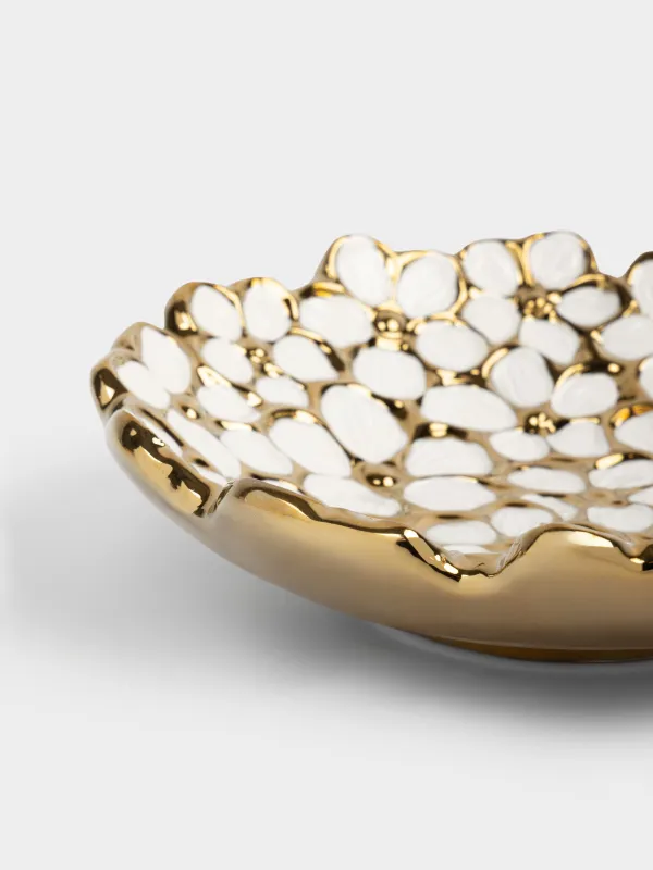 Блюдо, 20х6 см, керамика D, бело-золотистое, Цветы, Bloome, image-4