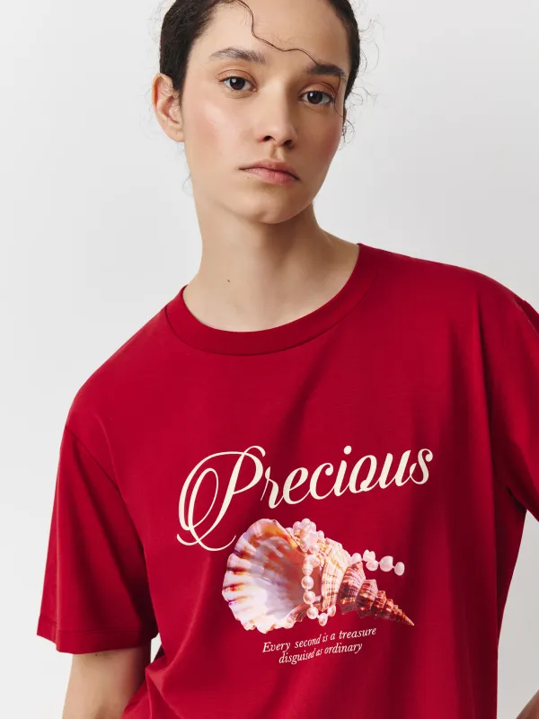 Әйелдер футболкасы, өлшемі L, вискоза/мақта/спандекс, қызыл, Інжу-маржаны бар қабыршақ, Evita, image-0