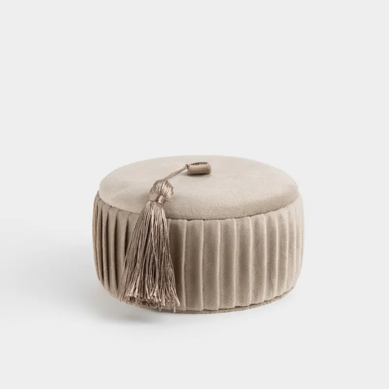 Шкатулка для украшений, 14 см, с кисточкой, бархат/МДФ, молочная, Velvet