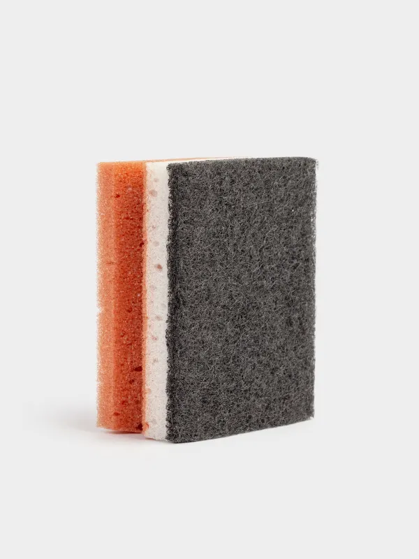 Губка для мытья посуды, 10x7 см, 4 шт, поролон/абразив, коричнево-серая, Clean, image-4