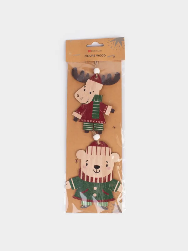 Шырша ойыншықтарының жиынтығы, 11 см, 2 дана, ағаш/полиэстер, Аю мен бұғы, Figure wood, image-4