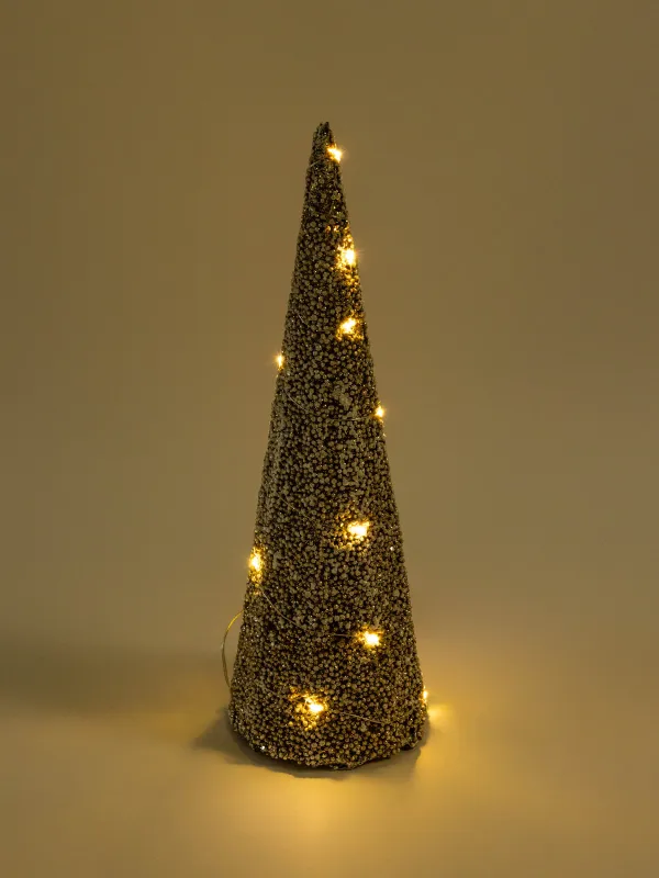 Шырша-конус, 40 см, жарықтандырылған, металл, шампан, Қарлы шырша, Frosty sparks, image-4