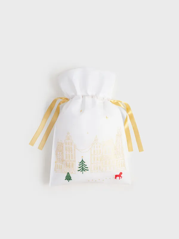 Сыйлық пакеті, 20х30 см, жіптері бар, полипропилен, ақ, Үйлер мен жылқы, Snow sparks, image-3