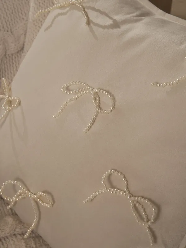 Сәндік жастық, 45х45 см, барқыт/моншақ, сұр, Бантик, Pearl bow, image-3