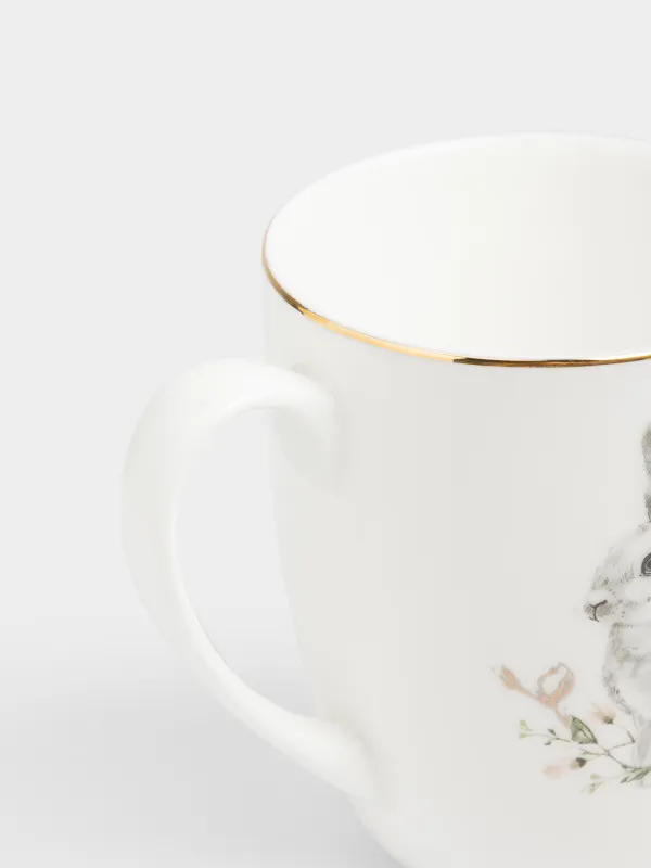 Саптыаяқ, 410 мл, фарфор F, ақ, алтын жиектері бар, Қоян мен балапан, Easter, image-3