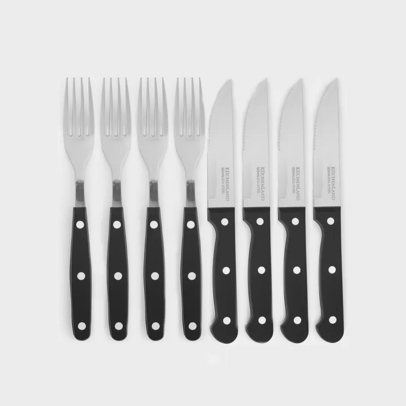Приборы для стейка, 4 перс, 8 пр, пластик/сталь, черные, Rosario