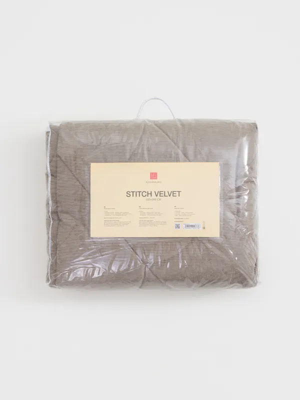 Покрывало, 220х240 см, стеганое вельвет/микрофибра, песочное, Полосы, Stitch velvet, image-6