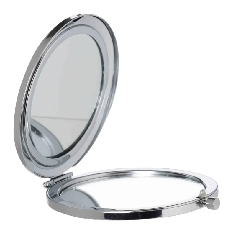 Қалта айнасы, 7 см, екі жақты, металл, күміс, ринстондар, Art deco, image-1