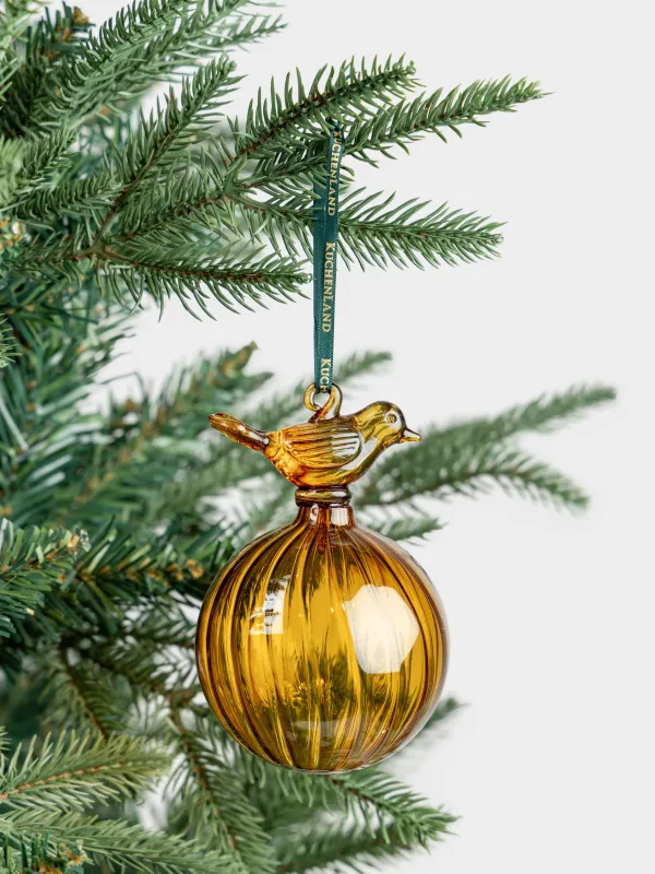 Шырша ойыншығы, 8 см, шыны, жасыл, Құсы бар шар, Ball figure, image-2