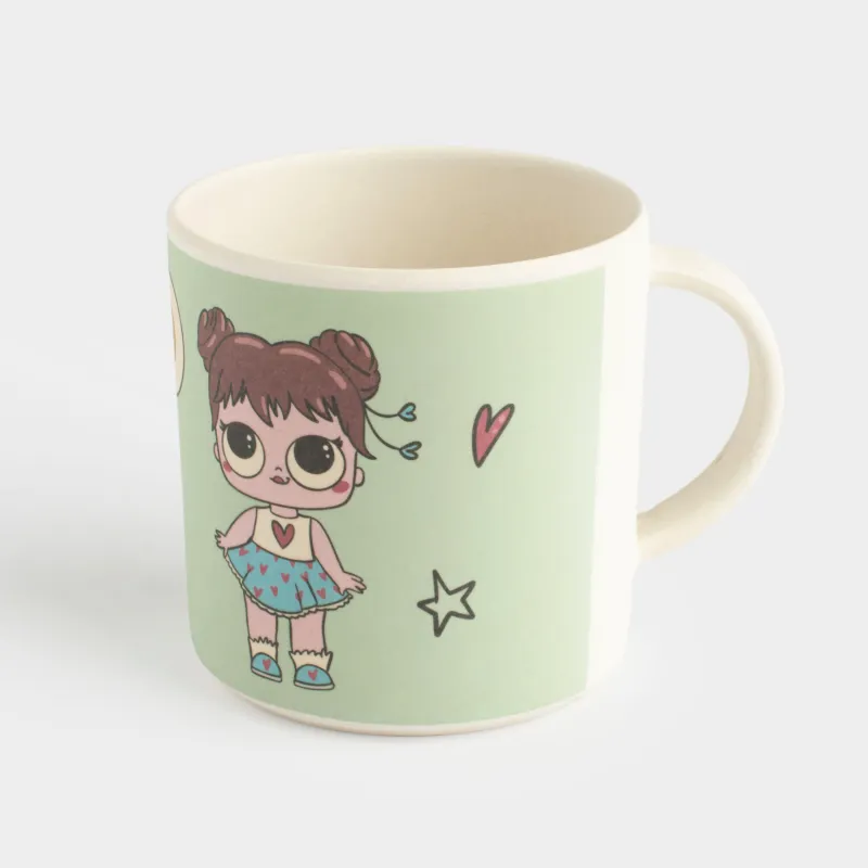 Кружка, детская, 350 мл, бамбук, зеленая, Девочки в платьях, Sweet loli, image-0