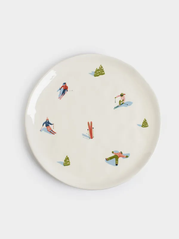 Ыдыс, 24 см, керамика, ақ, Шаңғышылар, Skiers, image-0