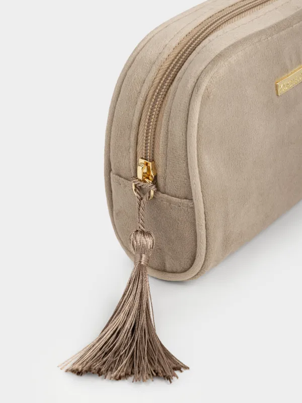 Косметикалық сөмке, 18х12 см, шашағы бар, барқыт, қоңыр, Velvety, image-2