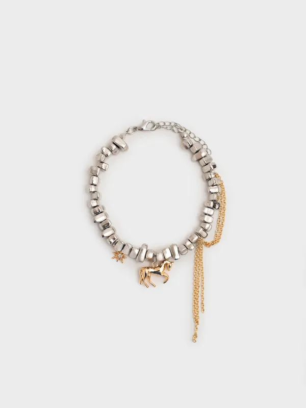 Браслет, 16 см, с подвесками, металл, серебристо-золотистый, Лошадь, Jewelry horse, image-0