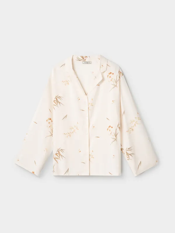 Әйелдер жейдесі, үйге арналған, өлшемі S, ұзын жеңді, вискоза, сүт түстес, Гүлдер, Norla, image-6