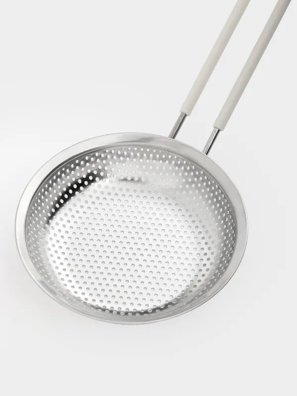 Дуршлаг-шумовка, 14х32 см, с длинной ручкой, сталь/силикон, бежевый, Sieve, image-2